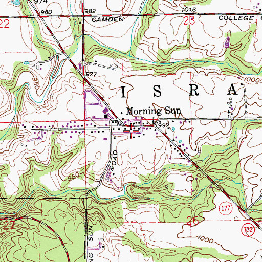 Topographic Map of Morning Sun Post Office (historical), OH