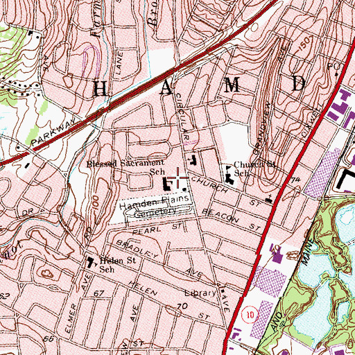 Topographic Map of Blessed Sacrament School, CT