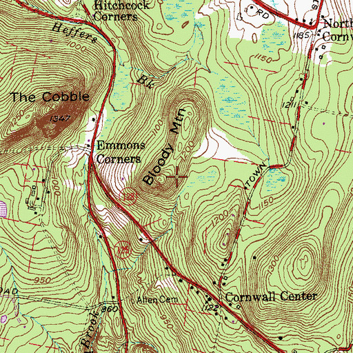 Topographic Map of Bloody Mountain, CT