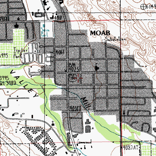 Topographic Map of Moab Valley Fire Protection District Station 1, UT