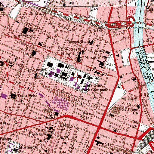 Topographic Map of Hill Hall, NJ