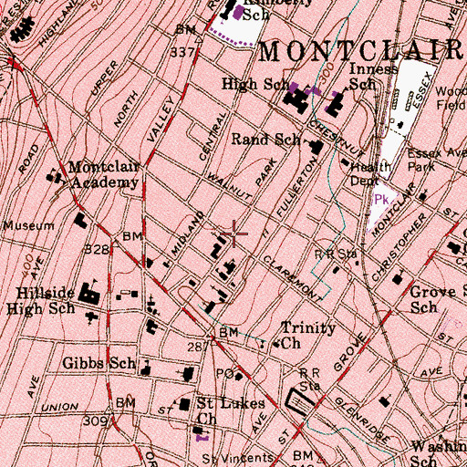 Topographic Map of Central Presbyterian Church, NJ
