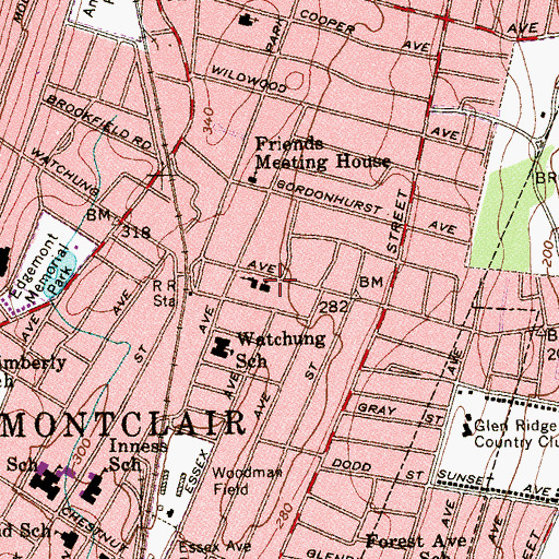 Topographic Map of Montclair Community Church, NJ
