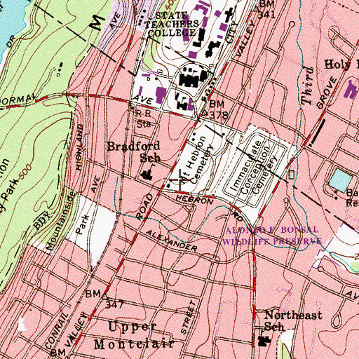 Topographic Map of Montclair Heights Reformed Church, NJ
