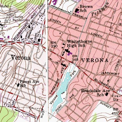 Topographic Map of Verona United Methodist Church, NJ