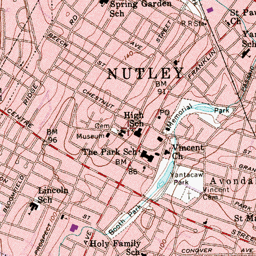 Topographic Map of Franklin Reformed Church, NJ