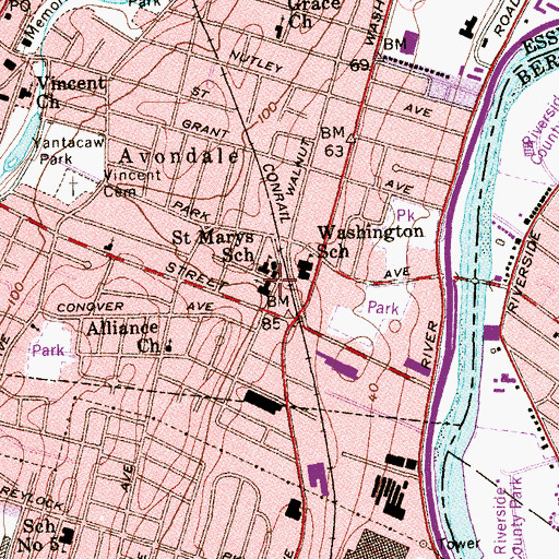 Topographic Map of Saint Mary's Church, NJ