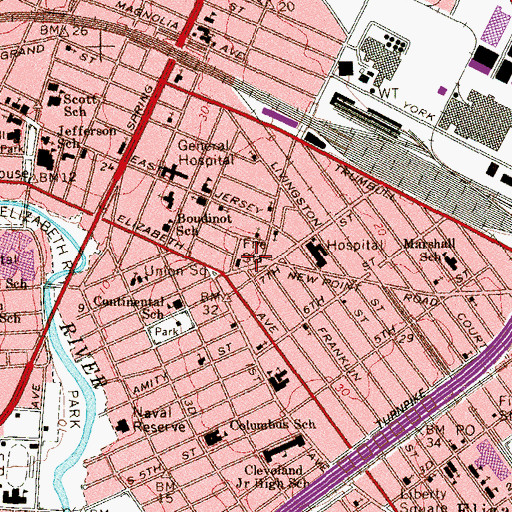 Topographic Map of Elizabeth Hook and Ladder Company Number 3, NJ