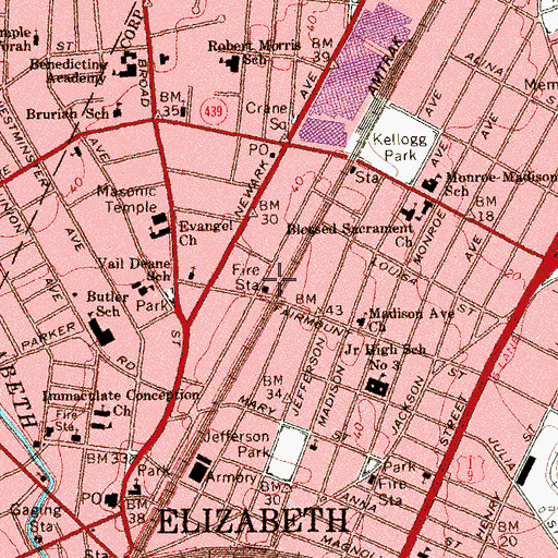 Topographic Map of Elizabeth Engine Company Number 6, NJ
