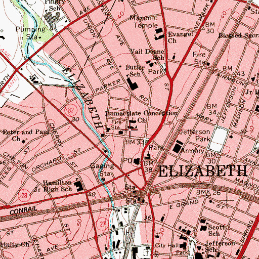 Topographic Map of First Baptist Church, NJ
