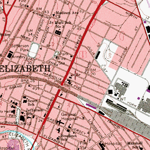 Topographic Map of Sacred Heart School (historical), NJ