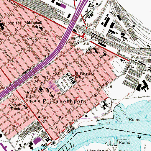 Topographic Map of Saint Patrick's High School, NJ