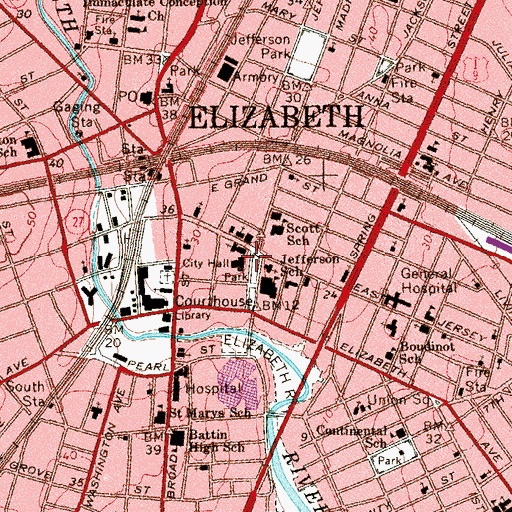Topographic Map of Elizabeth City Hall, NJ