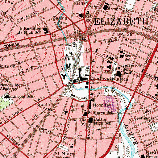 Topographic Map of Union County Administrative Building, NJ