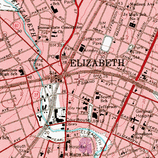 Topographic Map of Elizabeth Police Department, NJ