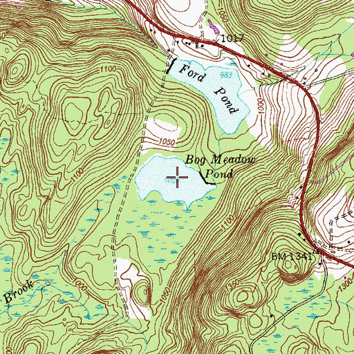 Topographic Map of Bog Meadow Pond, CT