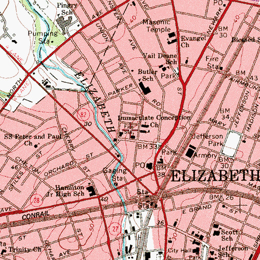 Topographic Map of Elizabeth Engine Company Number 7, NJ