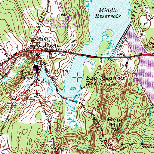 Topographic Map of Bog Meadow Reservoir, CT