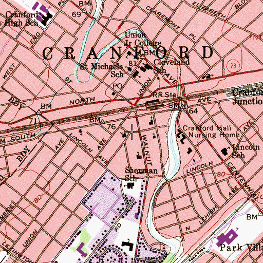 Topographic Map of Cranford Alliance Church, NJ