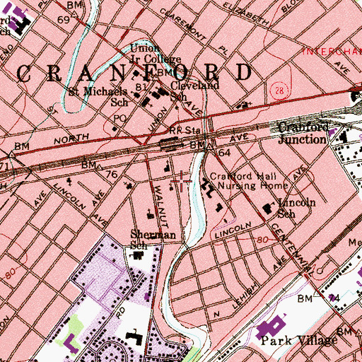 Topographic Map of First Baptist Church, NJ