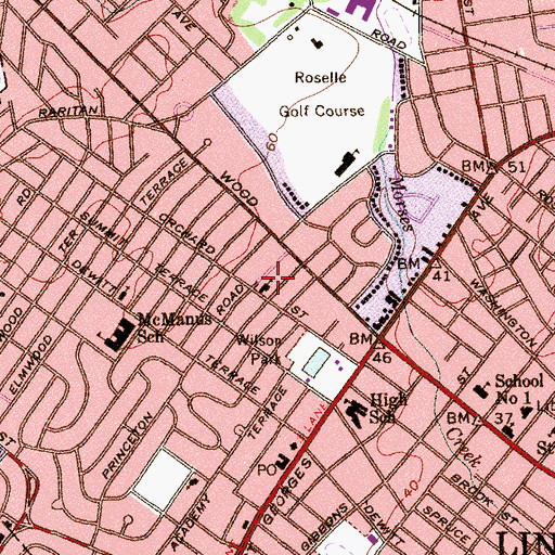 Topographic Map of Linden Presbyterian Church, NJ