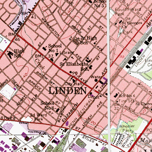 Topographic Map of Linden United Methodist Church, NJ