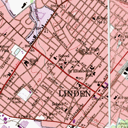 Topographic Map of Reformed Church of Linden, NJ