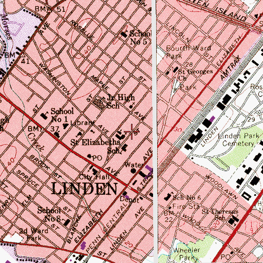 Topographic Map of Saint Elizabeth Church, NJ
