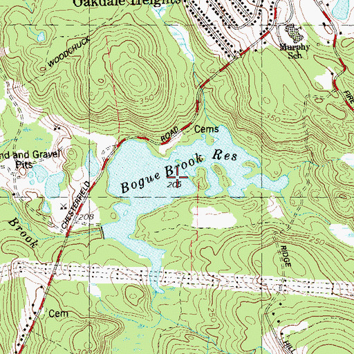 Topographic Map of Bogue Brook Reservoir, CT