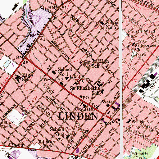 Topographic Map of Saint Paul's Lutheran Church, NJ