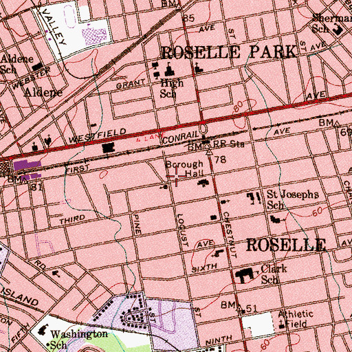 Topographic Map of Second Baptist Church, NJ