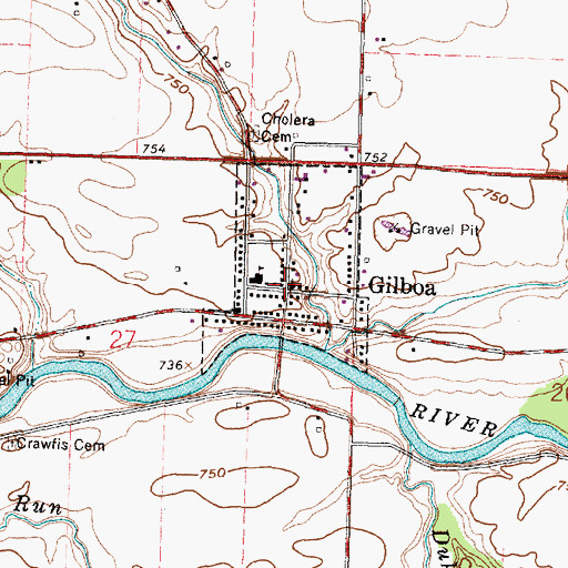 Topographic Map of Gilboa Post Office, OH