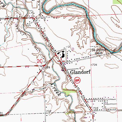 Topographic Map of Glandorf Post Office, OH