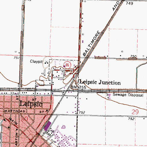 Topographic Map of Leipsic Post Office (historical), OH