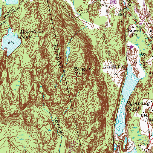 Topographic Map of Bogus Mountain, CT