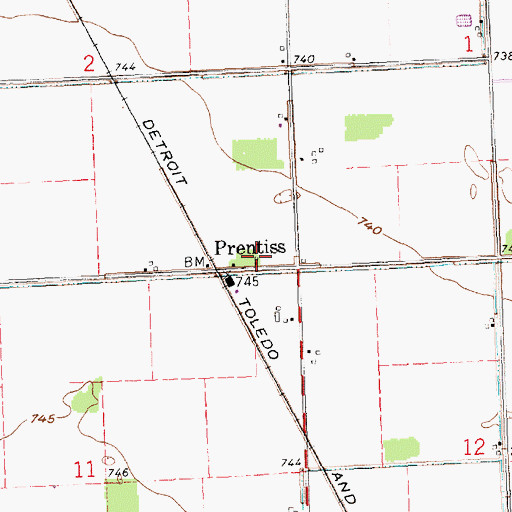 Topographic Map of Prentiss Post Office (historical), OH