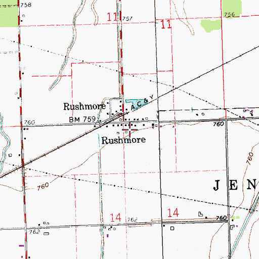 Topographic Map of Rushmore Post Office (historical), OH