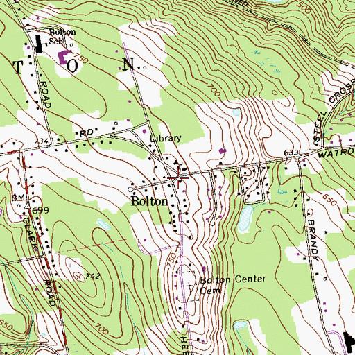Topographic Map of Bolton, CT