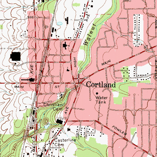 Topographic Map of Cortland Post Office, OH
