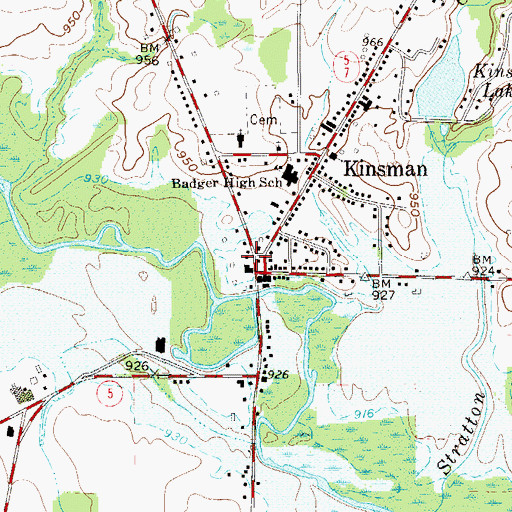 Topographic Map of Kinsman Post Office, OH