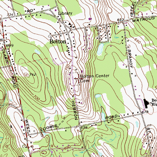Topographic Map of Bolton Center Cemetery, CT