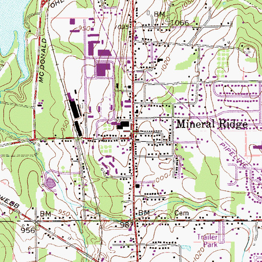 Topographic Map of Mineral Ridge Post Office, OH
