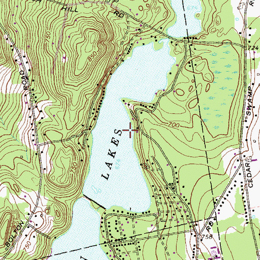 Topographic Map of Bolton Lakes, CT