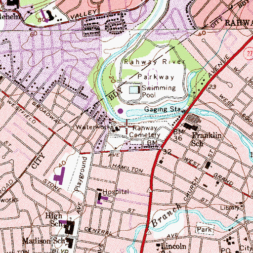 Topographic Map of Rahway Waterworks, NJ