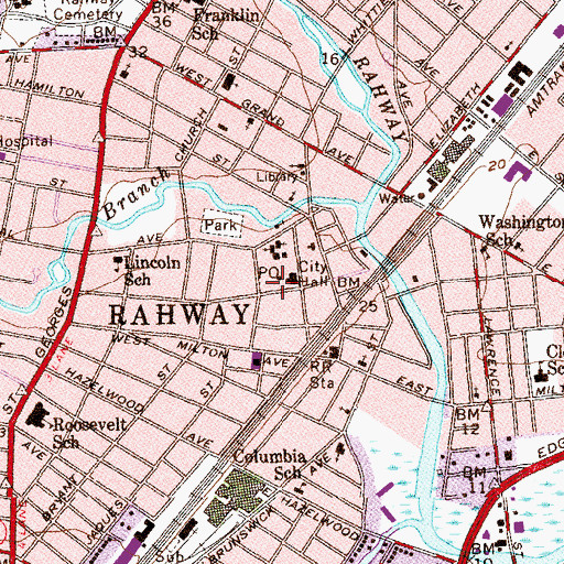 Topographic Map of First Baptist Church of Rahway, NJ