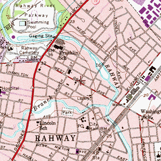Topographic Map of First Methodist Church, NJ