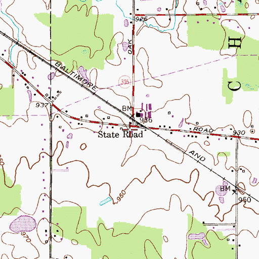Topographic Map of State Road Post Office (historical), OH