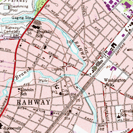 Topographic Map of Rahway Public Library, NJ