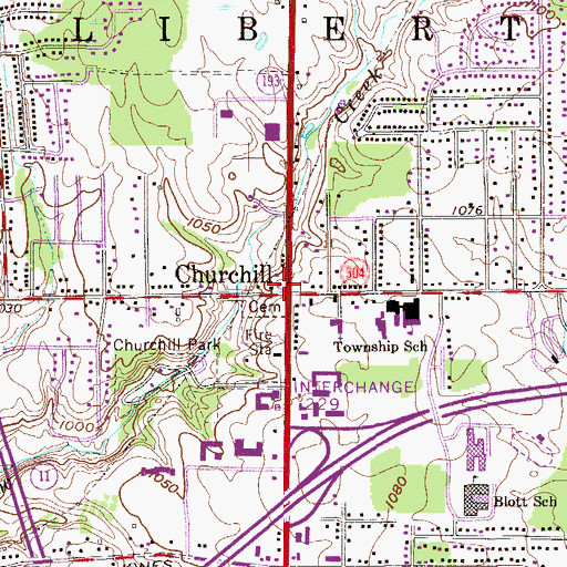 Topographic Map of Churchill Post Office (historical), OH