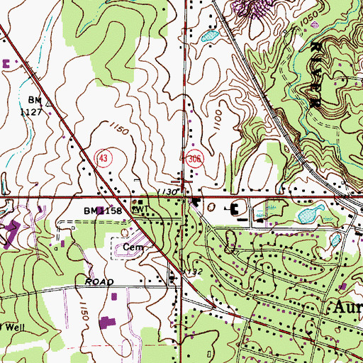 Topographic Map of Aurora Post Office (historical), OH